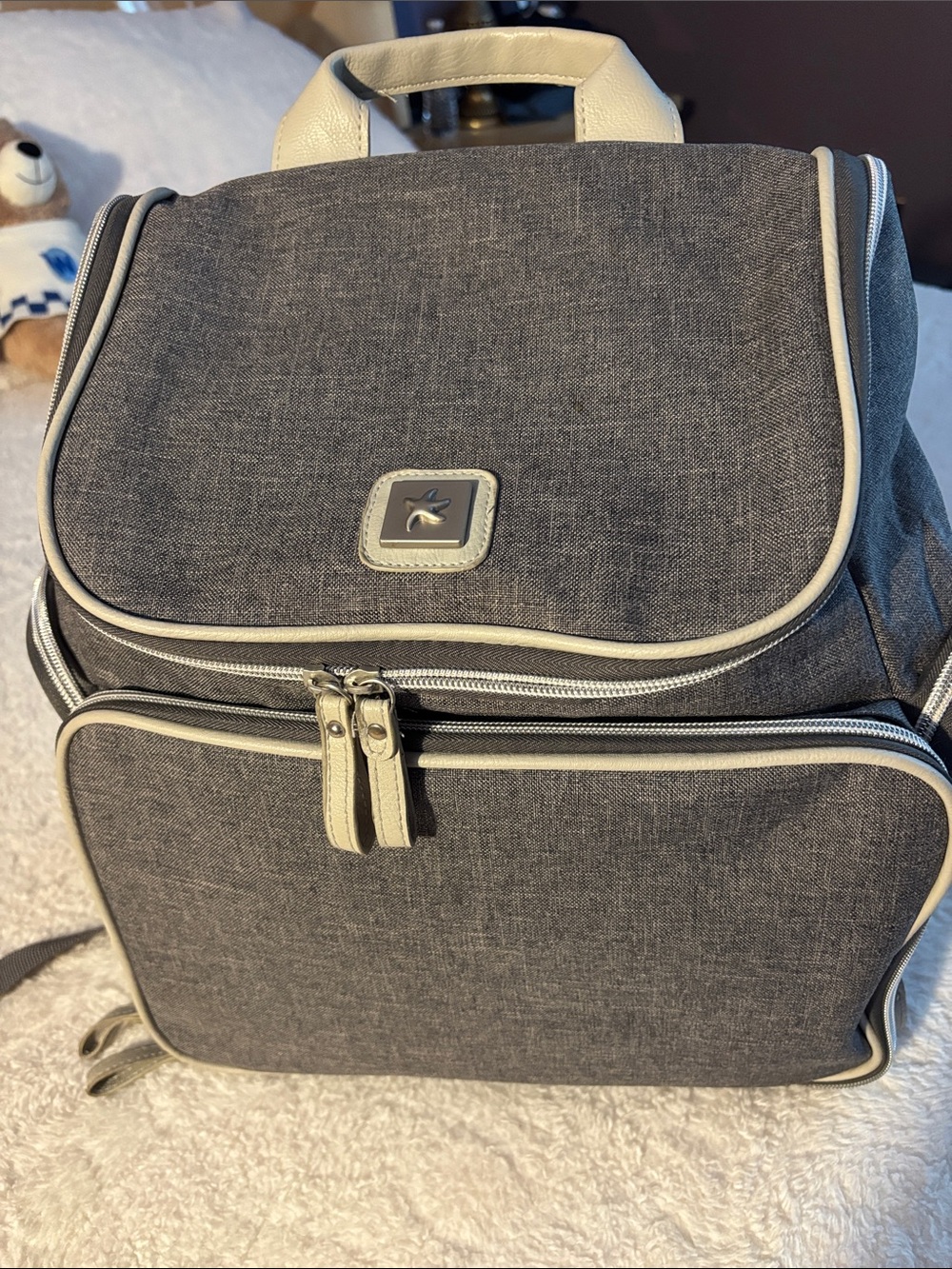 Gray Backpack with Cream Trim by Unknown Brand - Everyday Travel Pack